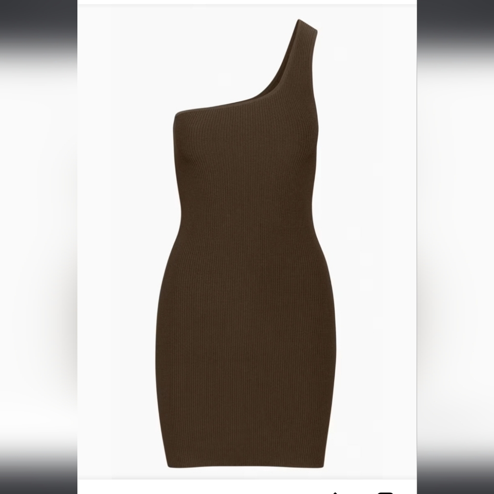 Babaton sculpt knit one shoulder Bodycon Dress in mocha brown
